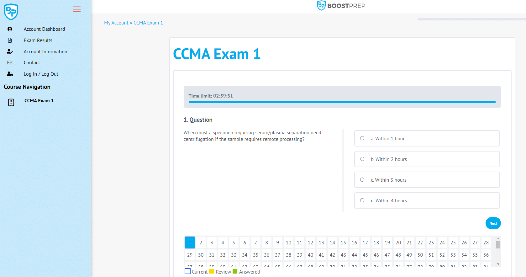 An image showing an example of the full-length exam in our CCMA prep course