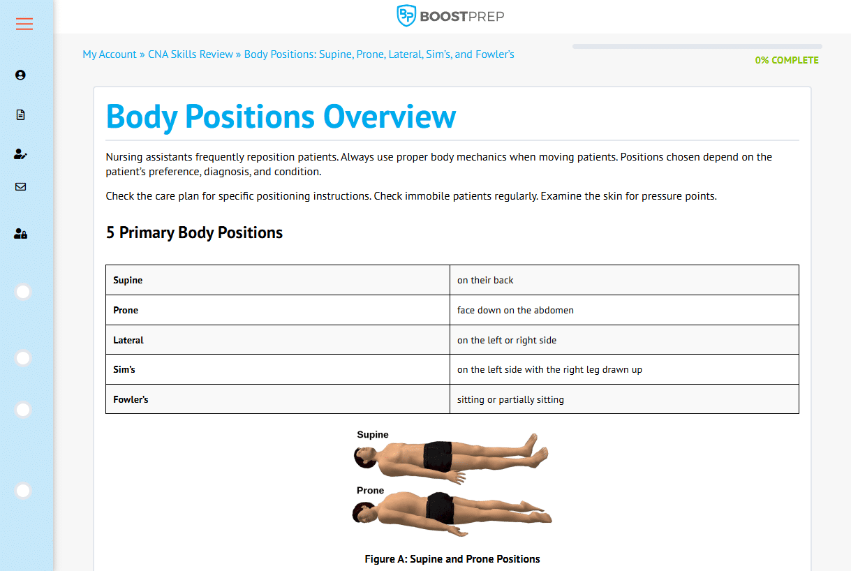 An example screenshot of a practice exam from the BoostPrep CNA prep course